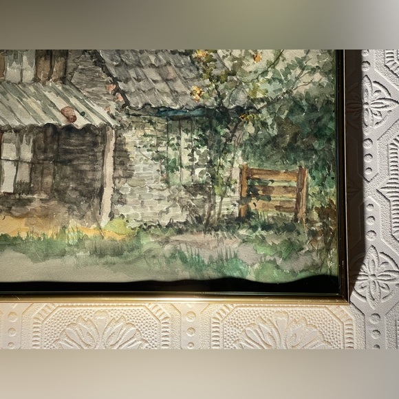 Country Cabin Original Water Colour. Artist Unknown. Gold tone pressure Frame - Picture 2 of 13